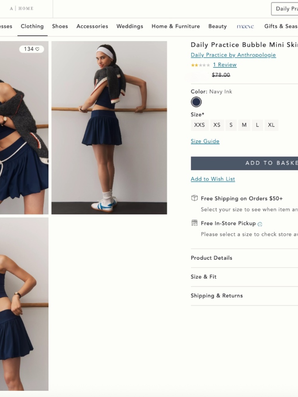 Anthropologie Daily Practice Bubble Mini Skirt Navy L NWT $78 - Picture 4 of 5